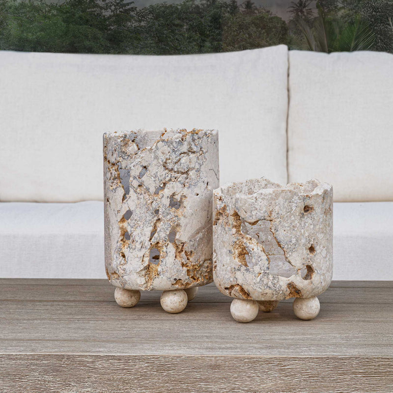 Quarried Stone - Indoor-Outdoor Candleholders (Set of 2) - Brown / White