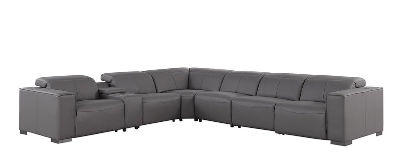 1208 - 7 Piece L-Shaped Leather Reclining Sectional With 4 Power Recliners