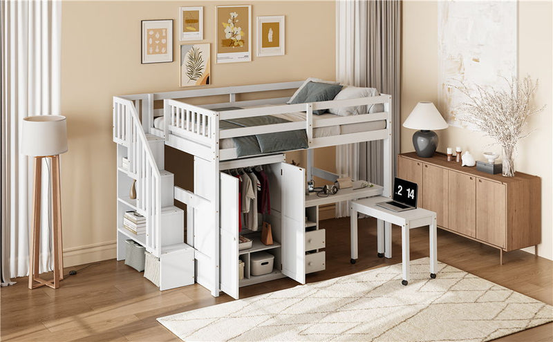 Loft Bed With Stairs, Bookshelf, Drawers, Desk & Wardrobe, Space Saving Multifunctional Furniture - R&R Furniture Gallery (Fountain Valley, CA)