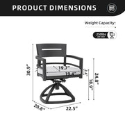 Set of two outdoor patio swivel rocker chairs by Life Outside with Ember Black Sunbrella fabric cushions, ideal for outdoor seating.