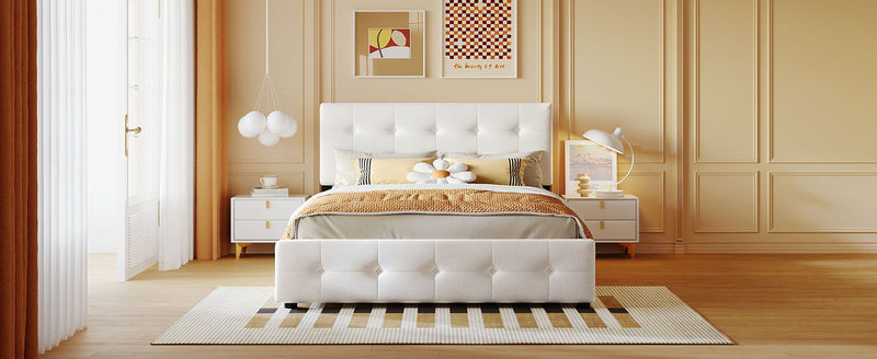 DreamHaus upholstered storage platform bed with classic headboard and built-in drawers, no box spring needed, modern bedroom furniture