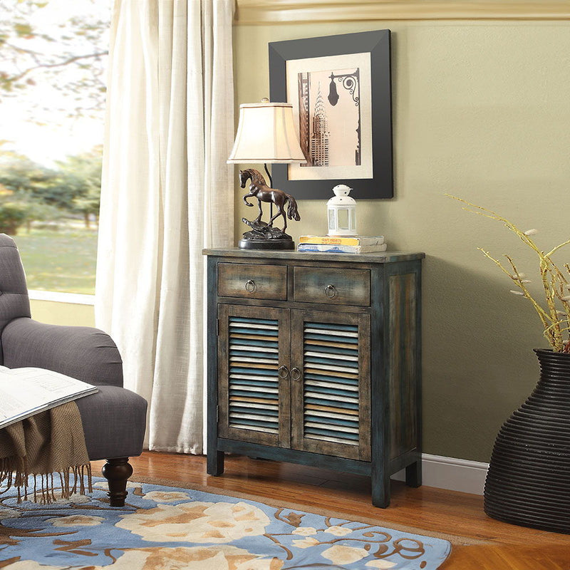 Glancio - Console Cabinet - Antique Oak & Teal - R&R Furniture Gallery (Fountain Valley, CA)