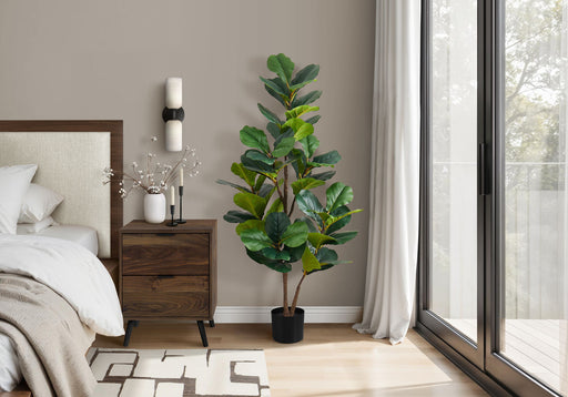 49" Tall, Artificial Plant, Fiddle Tree, Indoor, Faux, Fake, Floor, Greenery, Potted, Real Touch, Decorative - Green / Black - R&R Furniture Gallery (Fountain Valley, CA)
