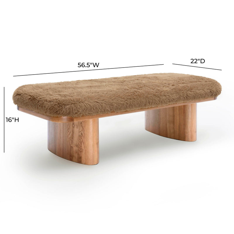 Upholstered Ollie Straight Bench by TOV Furniture featuring a sleek, modern design with cushioned seat and wooden legs.