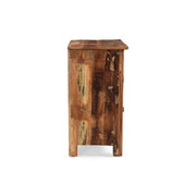 Noble House recycled wood side table with drawer and door in natural finish, showcasing a rustic design and sturdy construction.