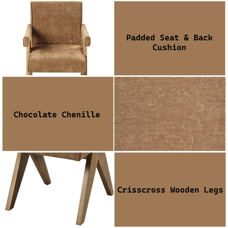 Zoey - Arm Chair (Set of 2) - Chocolate Chenille & Oak - R&R Furniture Gallery (Fountain Valley, CA)