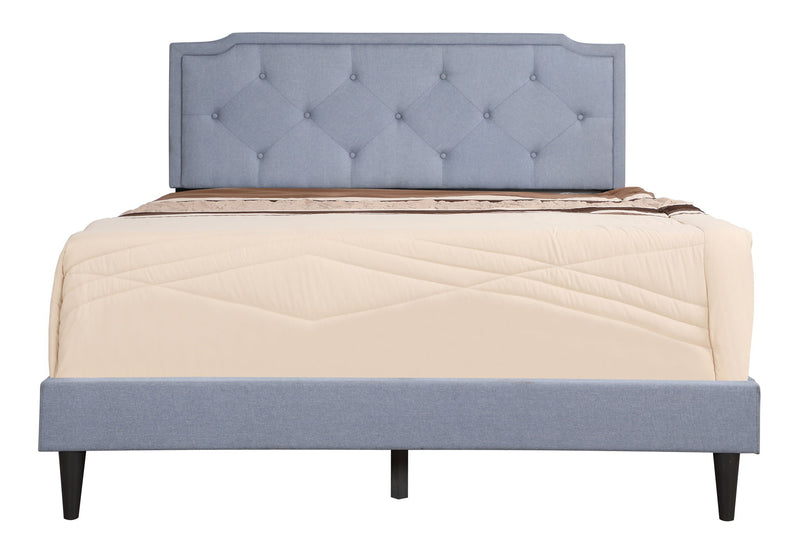 Button tufted upholstered bed by Glory Furniture with cozy, plush fabric and elegant tufted headboard for comfortable sleeping space.