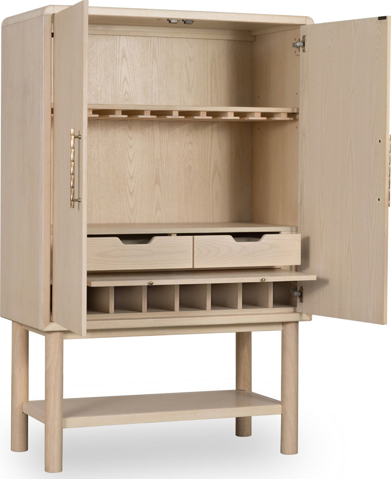Zinnia Two Door Ash Wood Bar Cabinet in White Sand
