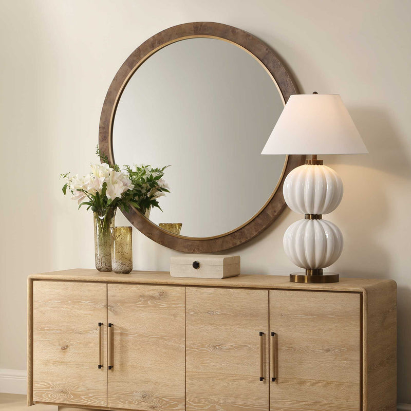 Cleveland - Round Burl Wood Mirror - Woodtone