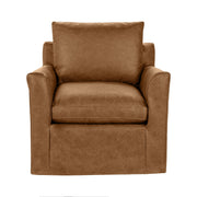 Classic Home Cassiano swivel chair with plush fabric upholstery and a rounded backrest, featuring a modern design and wooden base.