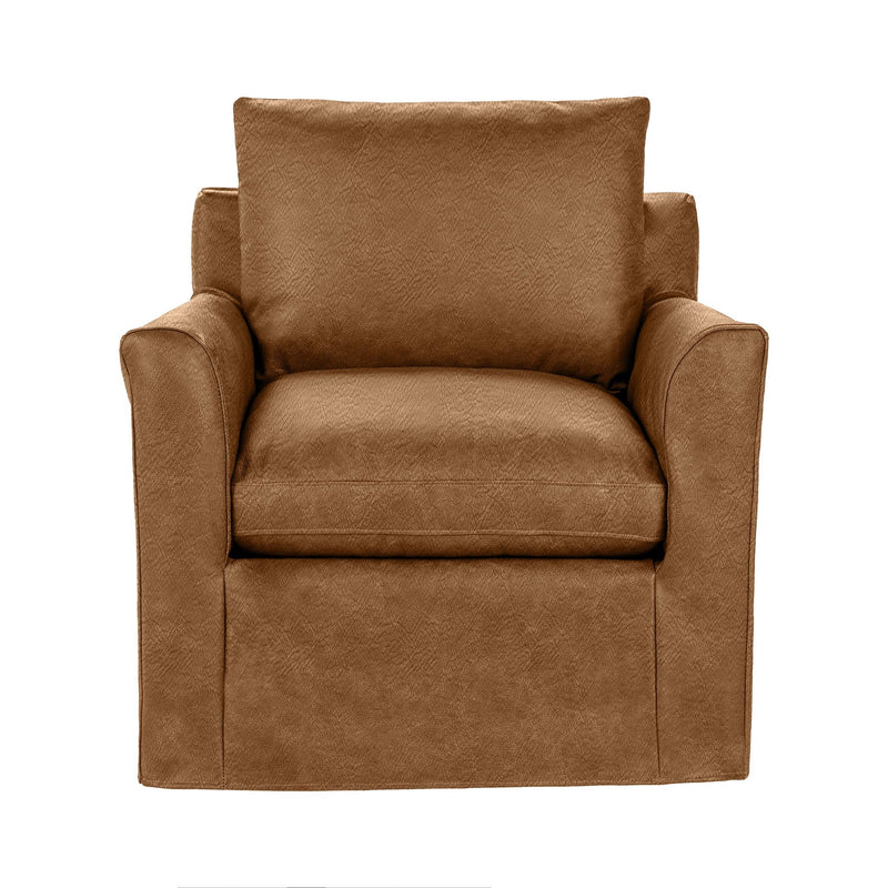 Classic Home Cassiano swivel chair with plush fabric upholstery and a rounded backrest, featuring a modern design and wooden base.