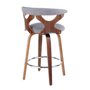 Set of two Lumi Source Gardenia mid-century modern counter stools with wood seats and metal frames, ideal for kitchen or bar area.