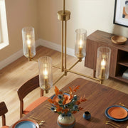 Enigma - 4 Lights Chandelier With Clear Ribbed Satin - Antique Brass / Clear / Gold - R&R Furniture Gallery (Fountain Valley, CA)