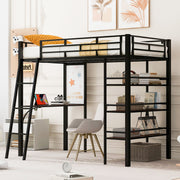 Loft Metal Bed With 3 Layers Of Shelves And Desk, Stylish Metal Frame Bed With board - R&R Furniture Gallery (Fountain Valley, CA)
