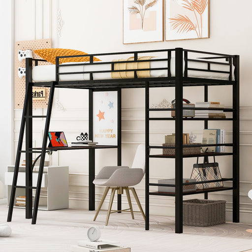 Loft Metal Bed With 3 Layers Of Shelves And Desk, Stylish Metal Frame Bed With board - R&R Furniture Gallery (Fountain Valley, CA)