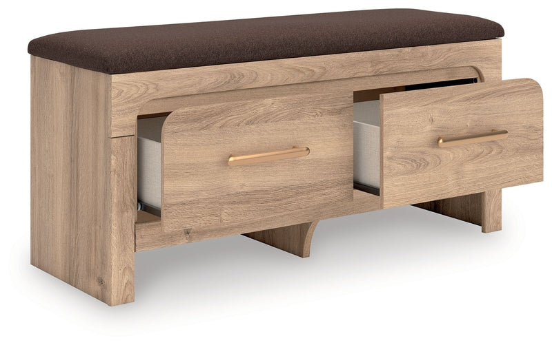 Kinlanni - Bedroom Upholstered Storage Bench - Tan / Brown - R&R Furniture Gallery (Fountain Valley, CA)