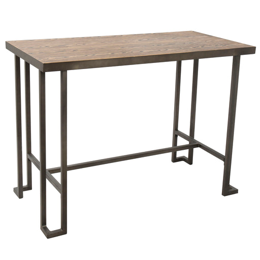 Lumi Source Roman industrial counter table with wooden top and metal legs, modern design for kitchen or bar area.