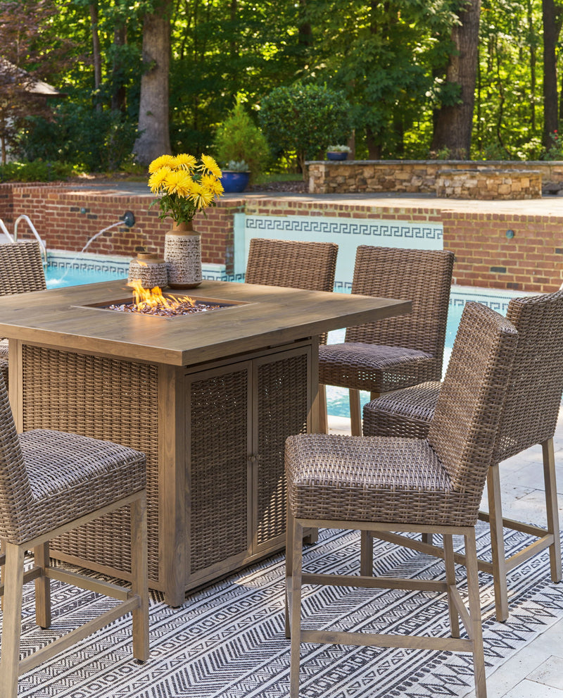 Walton Bridge - Square Bar Table W/Fire Pit - Driftwood - R&R Furniture Gallery (Fountain Valley, CA)