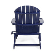 Noble House Zenithia outdoor foldable Adirondack arm chair with two cup holders, made of durable wood for outdoor relaxation.