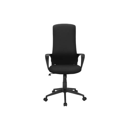 Black 8th Street office swivel chair with adjustable height and armrests, featuring a modern ergonomic design.