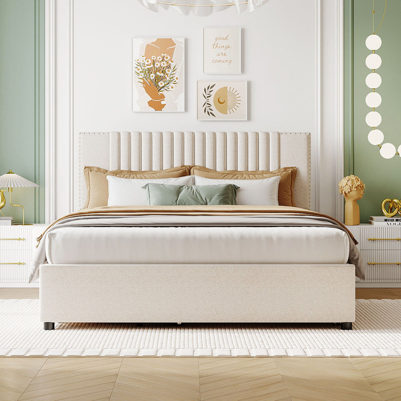 Upholstered Platform Bed With Drawers, Classic Headboard Design - R&R Furniture Gallery (Fountain Valley, CA)