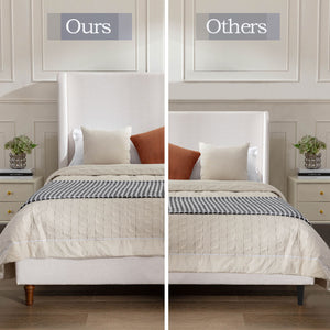 Hayden king size ivory upholstered wingback bed with tall 54-inch headboard by House & Home Furniture