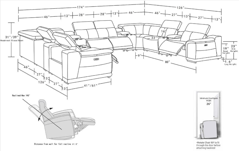 2679 - 12-Piece U-Shaped Power Reclining Sectional In Genuine Leather (4 Recliners)