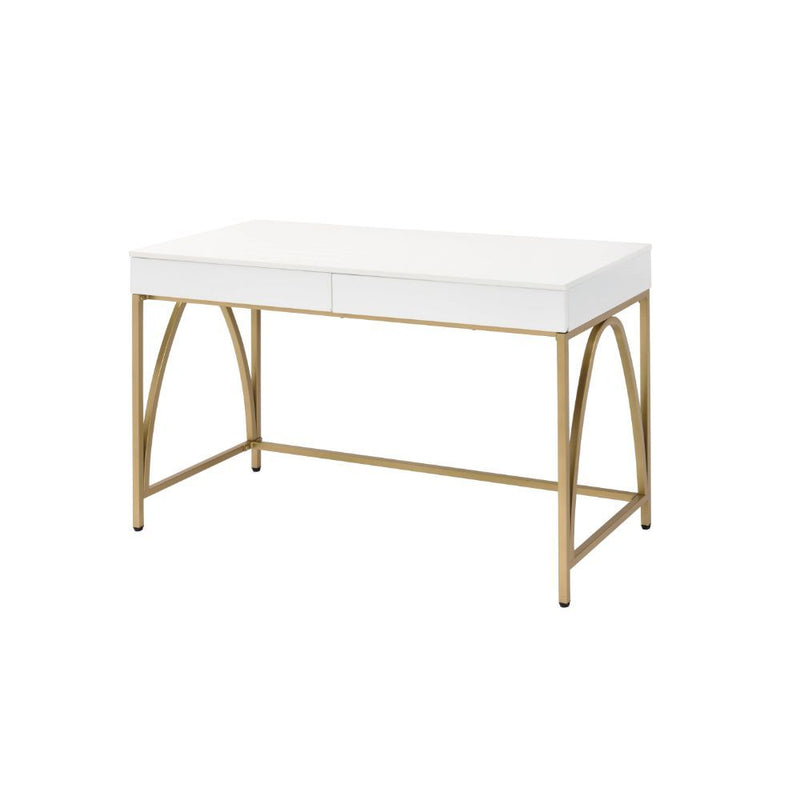 Lightmane - Writing Desk (Same Ac00900) - White High Gloss & Gold - R&R Furniture Gallery (Fountain Valley, CA)