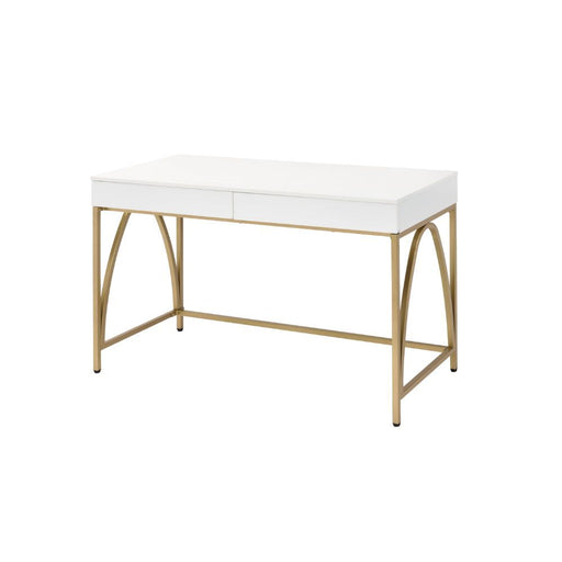 Lightmane - Writing Desk (Same Ac00900) - White High Gloss & Gold - R&R Furniture Gallery (Fountain Valley, CA)