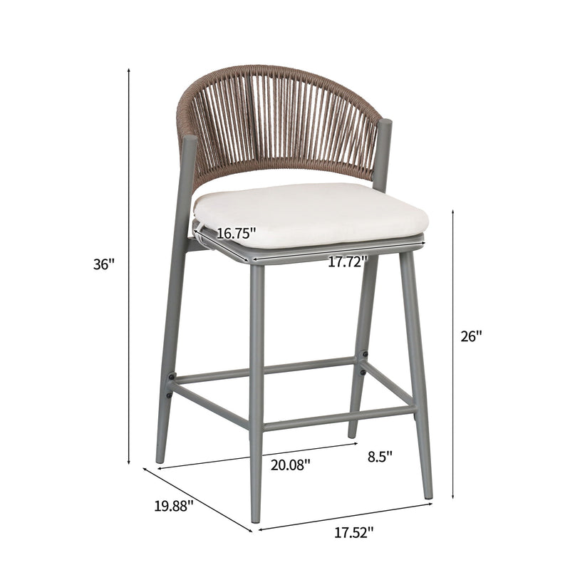 Outdoor 26" Counter Height Metal Frame Counter Stools With Scallop Shaped Backrest & Water Resistant Cushions - R&R Furniture Gallery (Fountain Valley, CA)