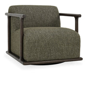 Classic Home Lucia swivel chair with plush upholstery and wooden base, showcasing a modern, comfortable design in a living room setting.