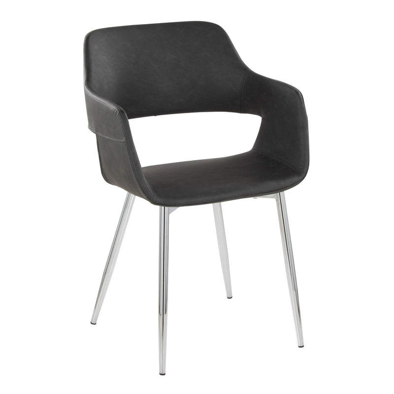 Set of two Lumi Source Margarite contemporary dining chairs with sleek design and wooden legs, shown from a side view.