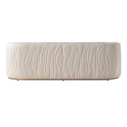 Michael Amini Gineverra stationary sofa in biscotti and ivory gold with elegant upholstery and decorative cushions.