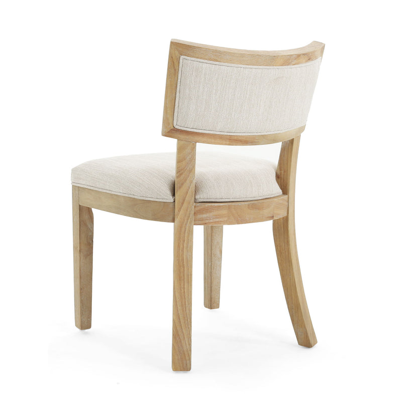 Noble House farmhouse style fabric upholstered side dining chairs set with cushioned seats and wooden legs, ideal for rustic dining rooms.