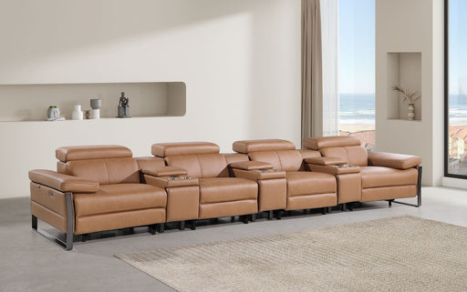 1246 - Modular Power Triple Reclining Triple Console Sofa With Power Reclining Headrests - R&R Furniture Gallery (Fountain Valley, CA)