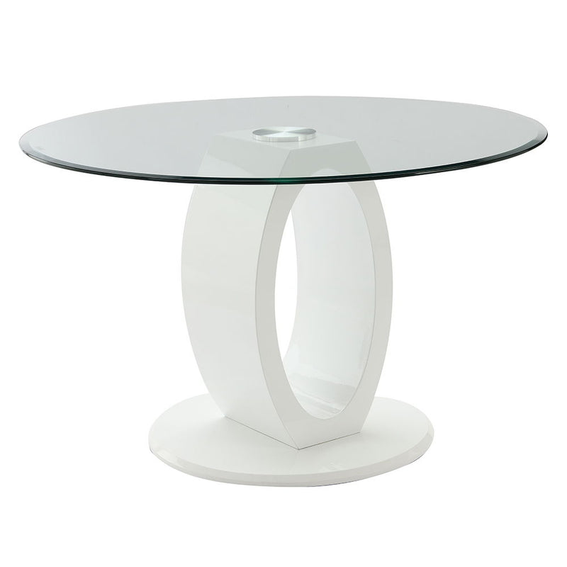 Larry - Glass Top Round Dining Table - White High Gloss - R&R Furniture Gallery (Fountain Valley, CA)