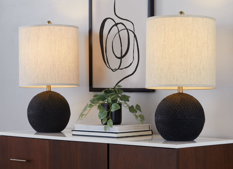 Lumi Source Kona contemporary table lamp set with matte black and natural finishes, featuring sleek modern design.