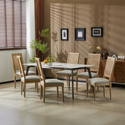 French Country Dining Chair With Rectangular Cane Backrest And Smooth Upholstered Seating - R&R Furniture Gallery (Fountain Valley, CA)
