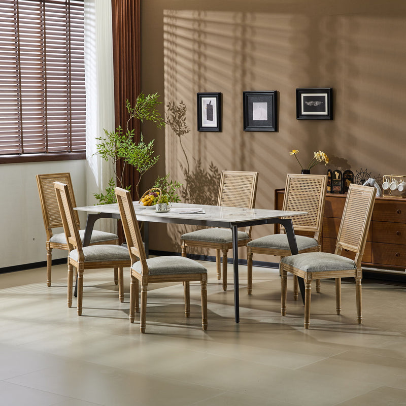 French Country Dining Chair With Rectangular Cane Backrest And Smooth Upholstered Seating - R&R Furniture Gallery (Fountain Valley, CA)