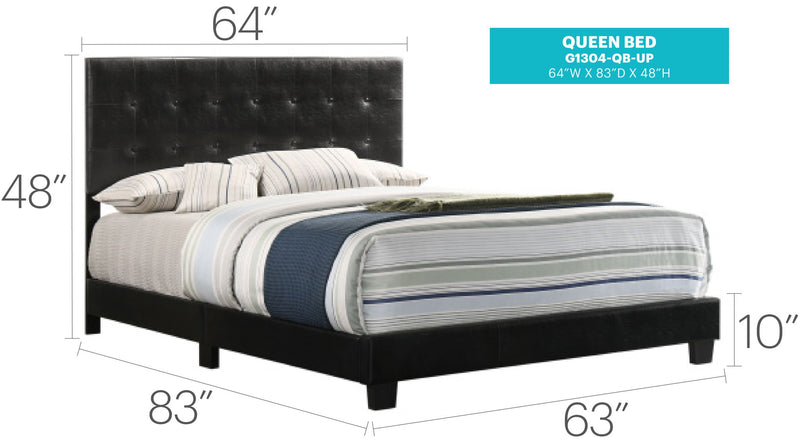 Glory Furniture Caldwell upholstered bed with a padded headboard in a neutral fabric, showcasing a modern bedroom design.
