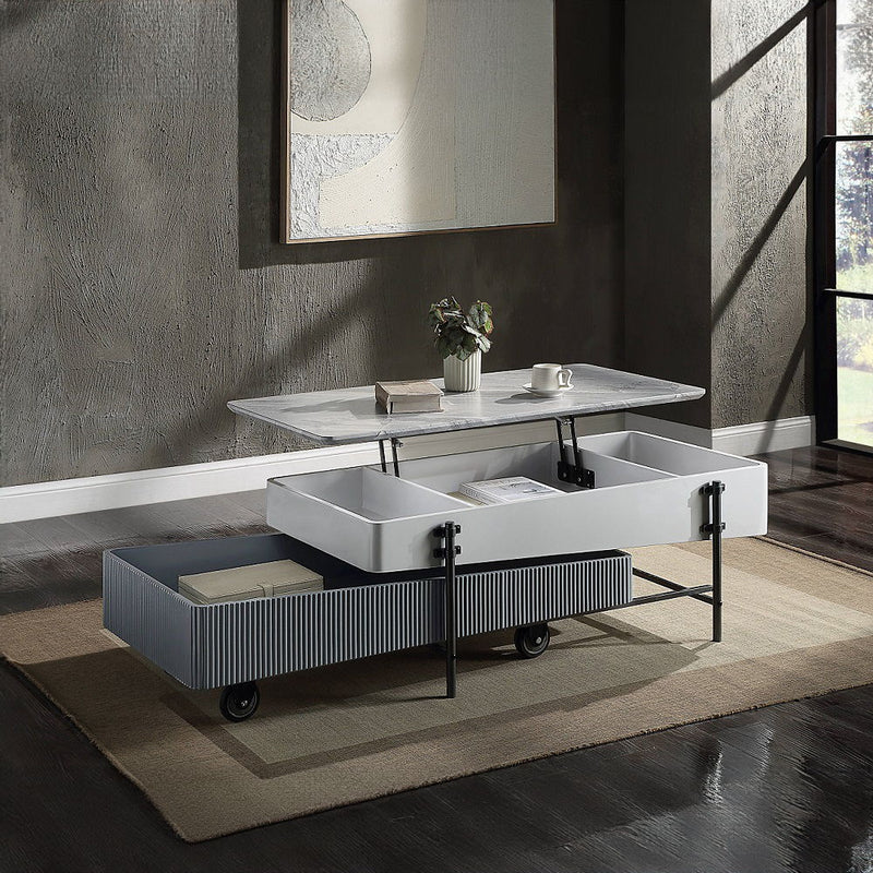 Wilkins - Coffee Table With Lift Top - Gray & White High Gloss - R&R Furniture Gallery (Fountain Valley, CA)