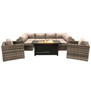 9 Piece Outdoor Sectional Set With Fire Pit Table And Cushions - Beige - R&R Furniture Gallery (Fountain Valley, CA)
