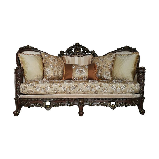 Devayne - Sofa With 6 Pillows (Same Lv01582) - Pattern Fabric & Dark Walnut - R&R Furniture Gallery (Fountain Valley, CA)