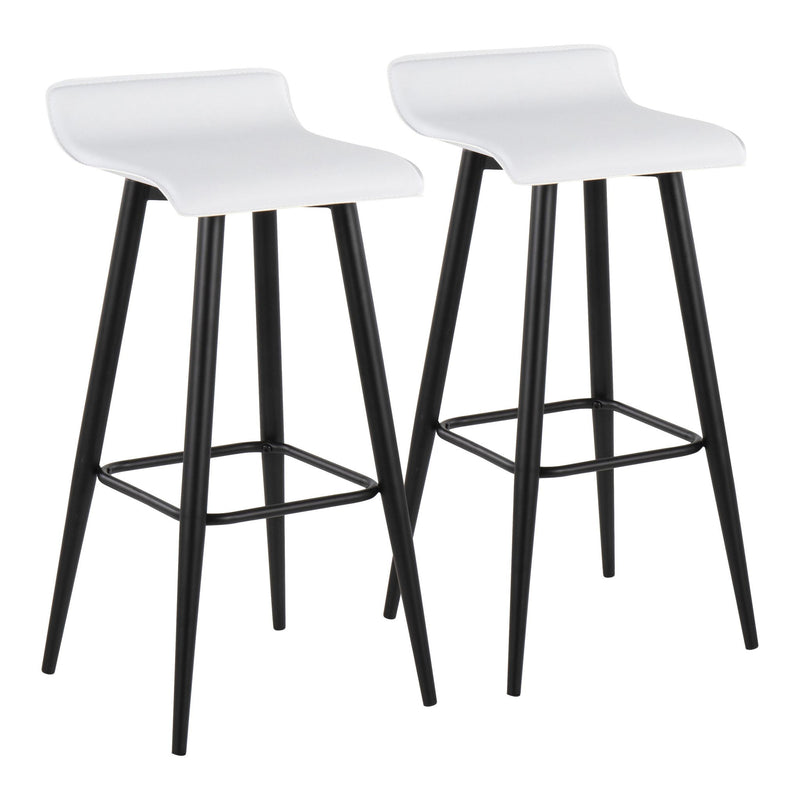 Set of two Lumi Source Ale contemporary fixed height bar stools with sleek modern design and wooden legs.