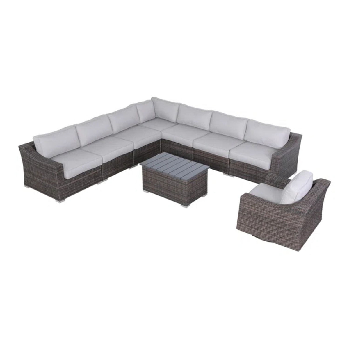 Outdoor 7 Person Wicker Sectional Set With Cushions - Gray Mix