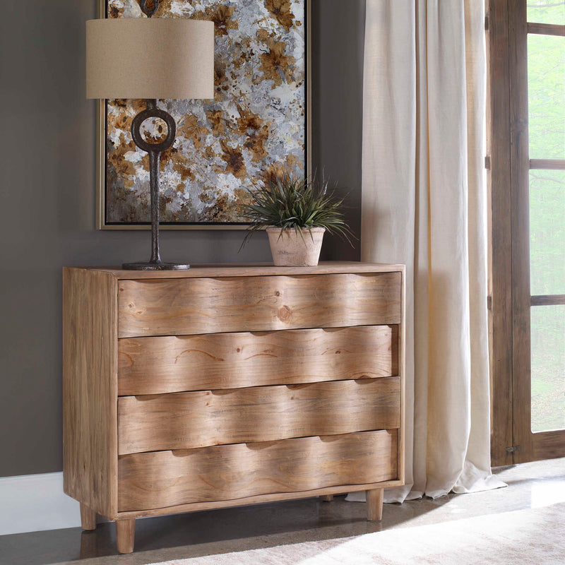 Uttermost Crawford Light Oak Accent Chest with light brown finish, featuring sleek design and storage drawers.