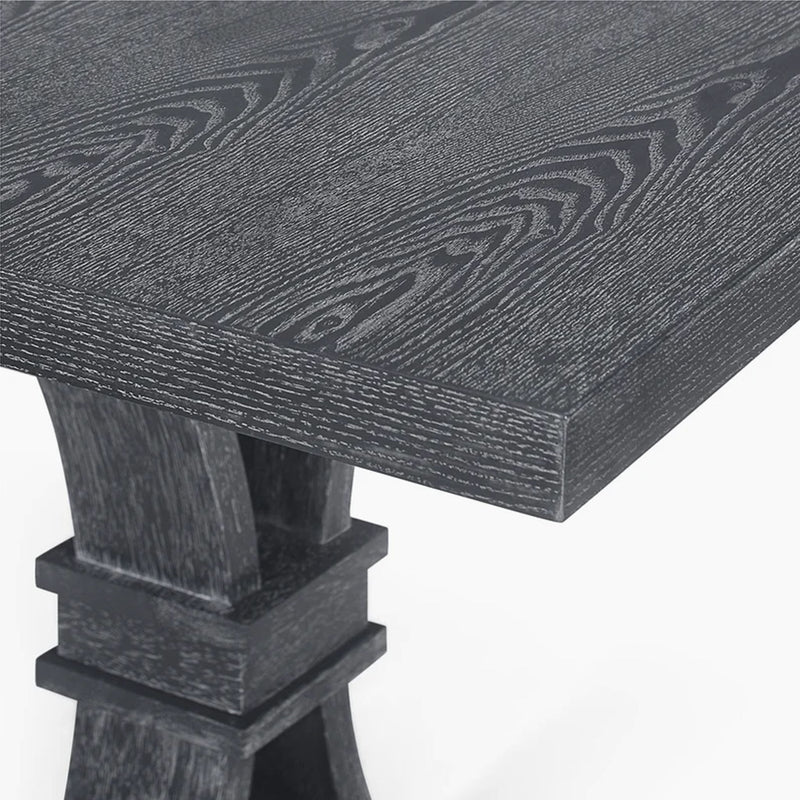 Rustic gray Devingo extendable dining table by Noble House, showcasing its extendable design and sturdy wood construction.