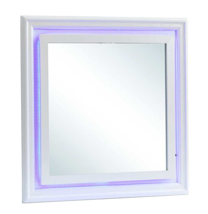 Elegant Lorana transitional LED mirror by Glory Furniture, featuring a sleek modern design with integrated LED lighting.
