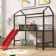 Twin Metal Loft Bed With Slide And 2 Sided Writable Wooden Board - Black - R&R Furniture Gallery (Fountain Valley, CA)