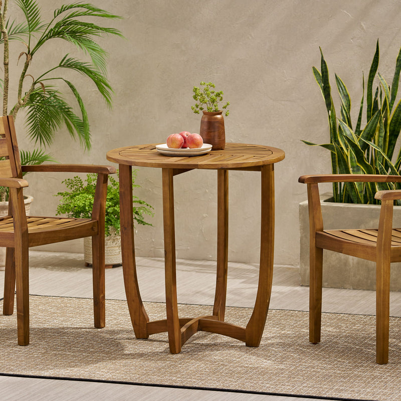Outdoor Circular Wood Bistro Table With Curved Legs And Slat Panel Table Top - Teak - R&R Furniture Gallery (Fountain Valley, CA)